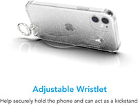 Wuwedo iPhone 12/12 Pro Clear Glitter Case with Hand Strap , Sparkle Bling Cover Case with Adjustable Wrist Strap Stand Holder and Key Ring for Girls Women
