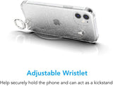 Wuwedo iPhone 12/12 Pro Clear Glitter Case with Hand Strap , Sparkle Bling Cover Case with Adjustable Wrist Strap Stand Holder and Key Ring for Girls Women