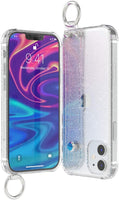 Wuwedo iPhone 12/12 Pro Clear Glitter Case with Hand Strap , Sparkle Bling Cover Case with Adjustable Wrist Strap Stand Holder and Key Ring for Girls Women