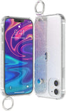 Wuwedo iPhone 12/12 Pro Clear Glitter Case with Hand Strap , Sparkle Bling Cover Case with Adjustable Wrist Strap Stand Holder and Key Ring for Girls Women